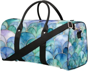Marble Floral Design Travel Duffel Bag for Women Men Waterproof Foldable Overnight Weekender Bag Large Capacity Sports Gym Bag