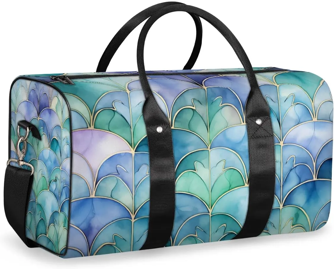 Marble Floral Design Travel Duffel Bag for Women Men Waterproof Foldable Overnight Weekender Bag Large Capacity Sports Gym Bag
