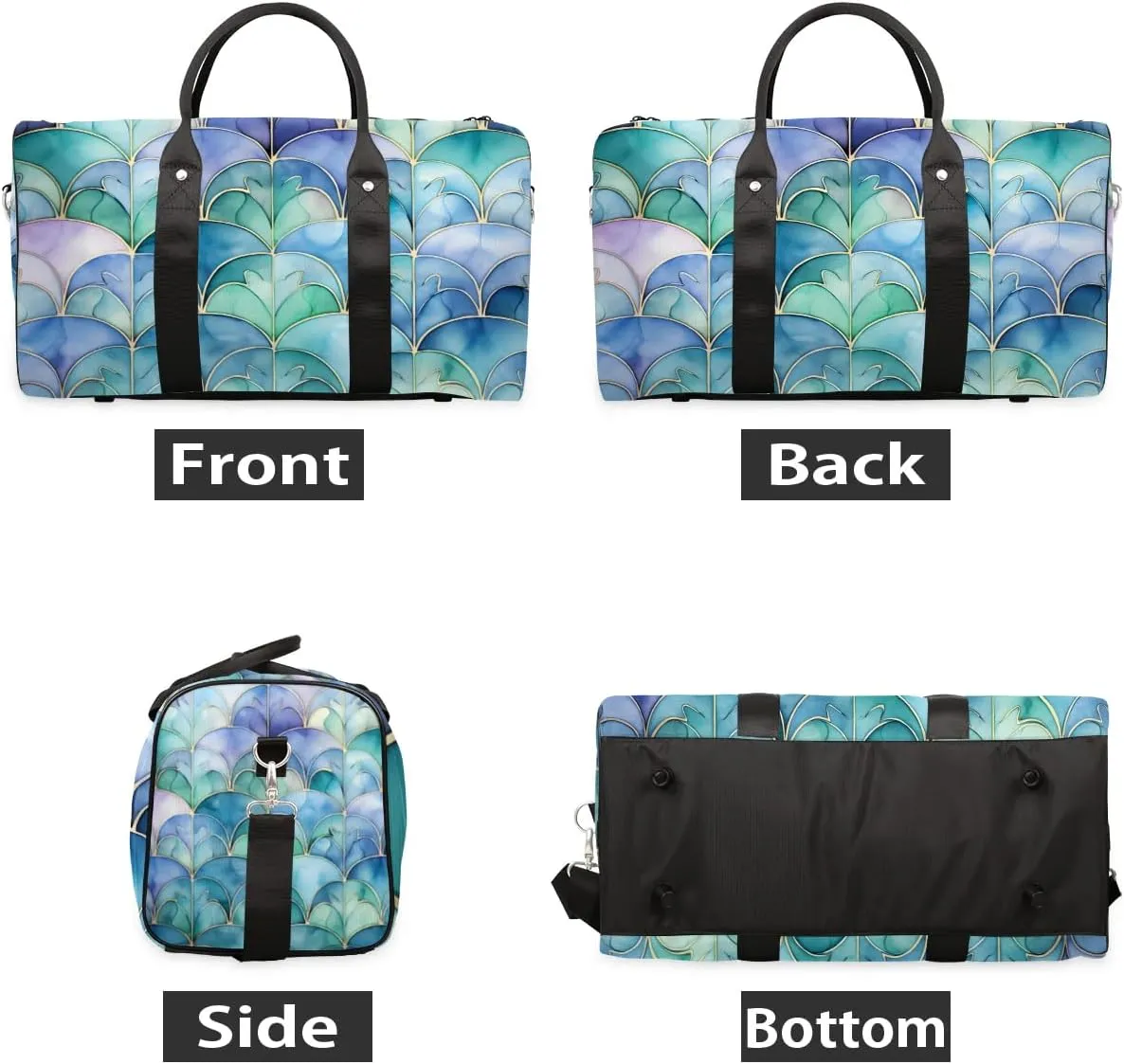 Marble Floral Design Travel Duffel Bag for Women Men Waterproof Foldable Overnight Weekender Bag Large Capacity Sports Gym Bag