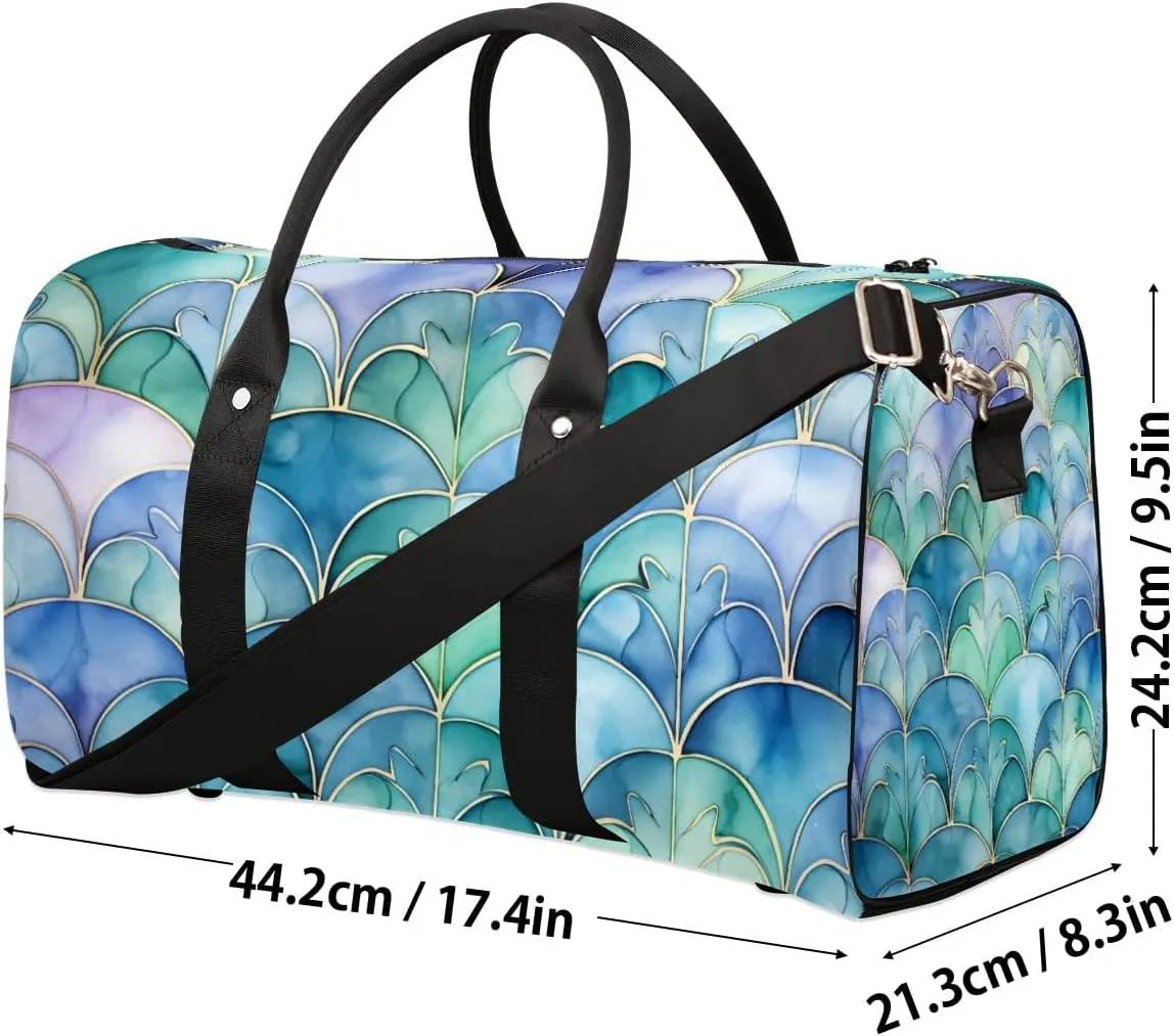 Marble Floral Design Travel Duffel Bag for Women Men Waterproof Foldable Overnight Weekender Bag Large Capacity Sports Gym Bag