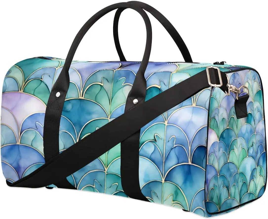 Marble Floral Design Travel Duffel Bag for Women Men Waterproof Foldable Overnight Weekender Bag Large Capacity Sports Gym Bag