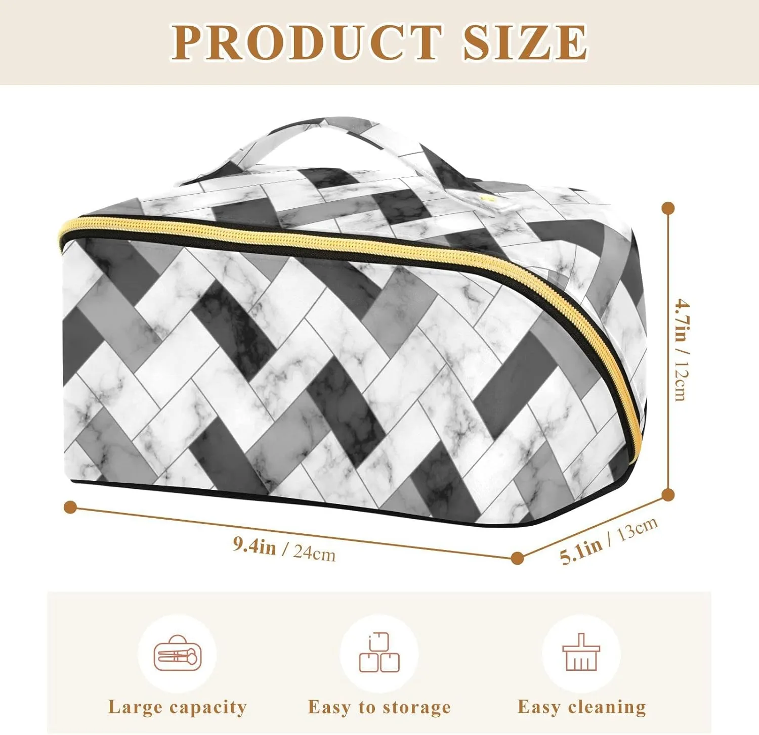Marble Texture Large Capacity Cosmetic Bag Travel Makeup Bags with Large Opening and Handle Twill Cosmetic Organizer for Women