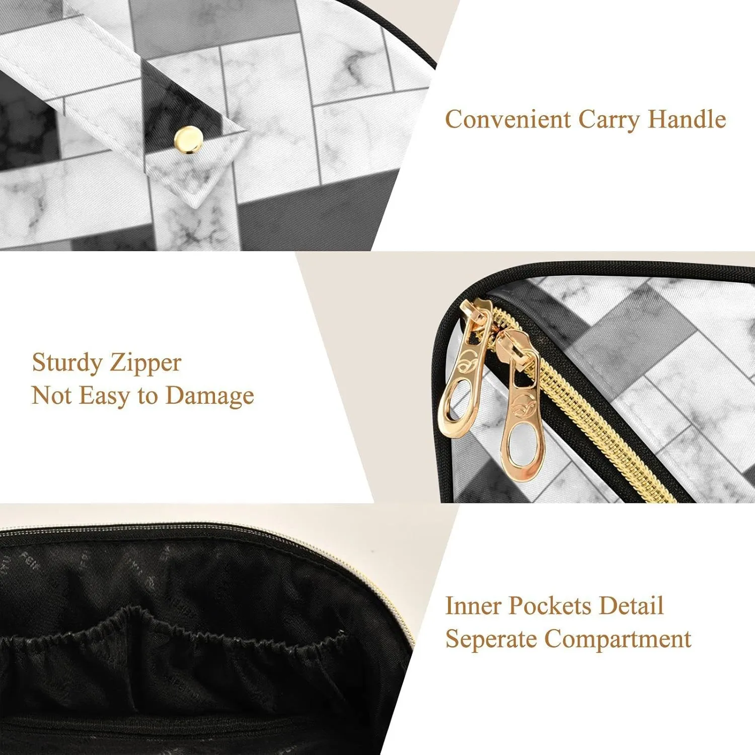 Marble Texture Large Capacity Cosmetic Bag Travel Makeup Bags with Large Opening and Handle Twill Cosmetic Organizer for Women