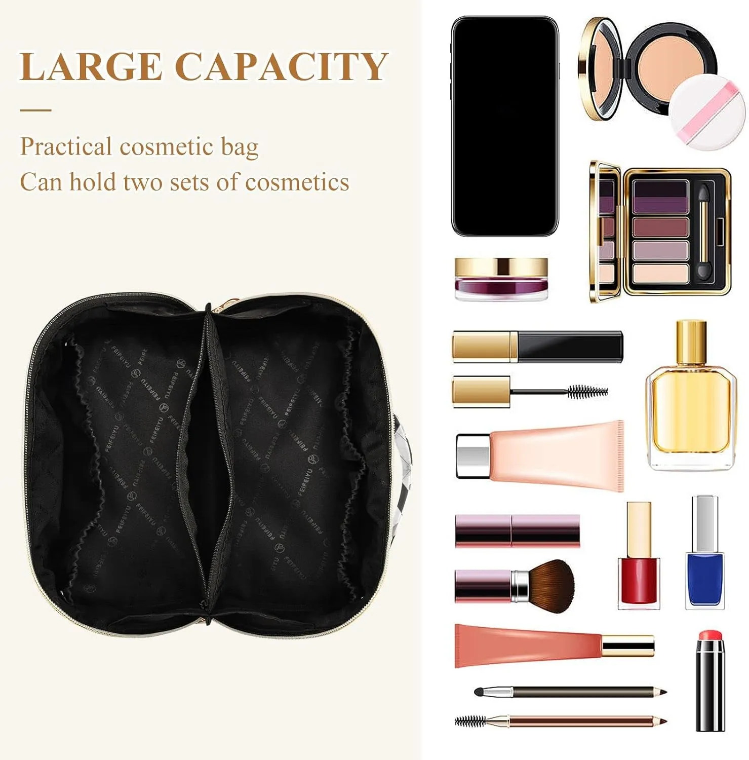 Marble Texture Large Capacity Cosmetic Bag Travel Makeup Bags with Large Opening and Handle Twill Cosmetic Organizer for Women