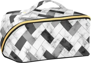Marble Texture Large Capacity Cosmetic Bag Travel Makeup Bags with Large Opening and Handle Twill Cosmetic Organizer for Women
