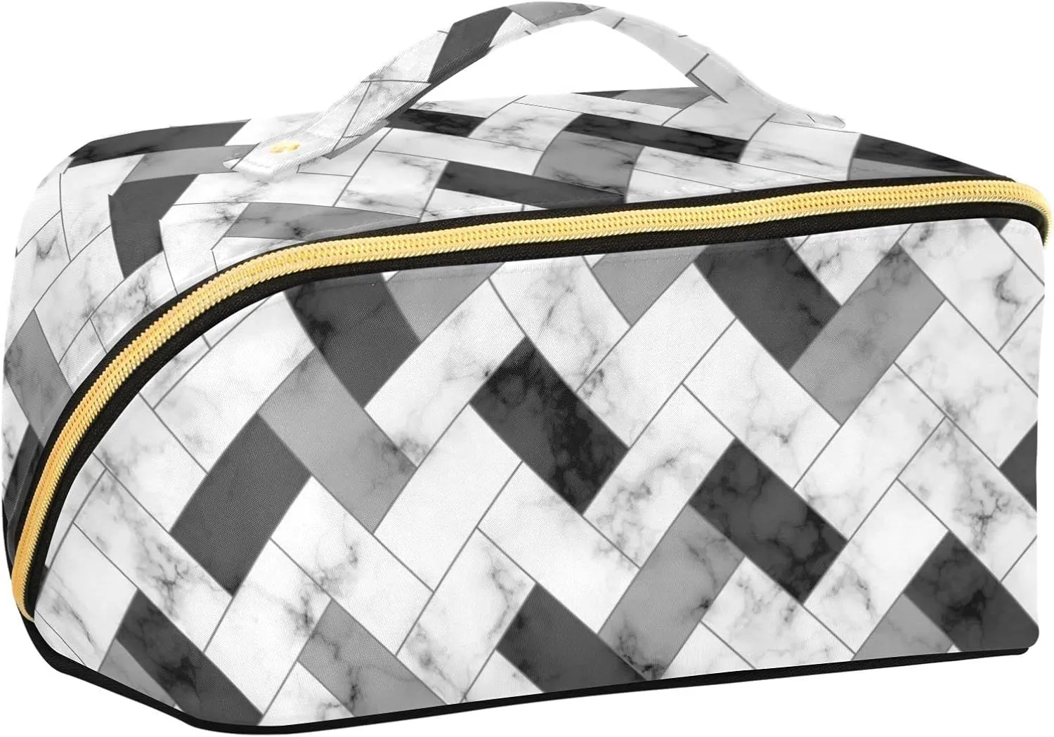 Marble Texture Large Capacity Cosmetic Bag Travel Makeup Bags with Large Opening and Handle Twill Cosmetic Organizer for Women