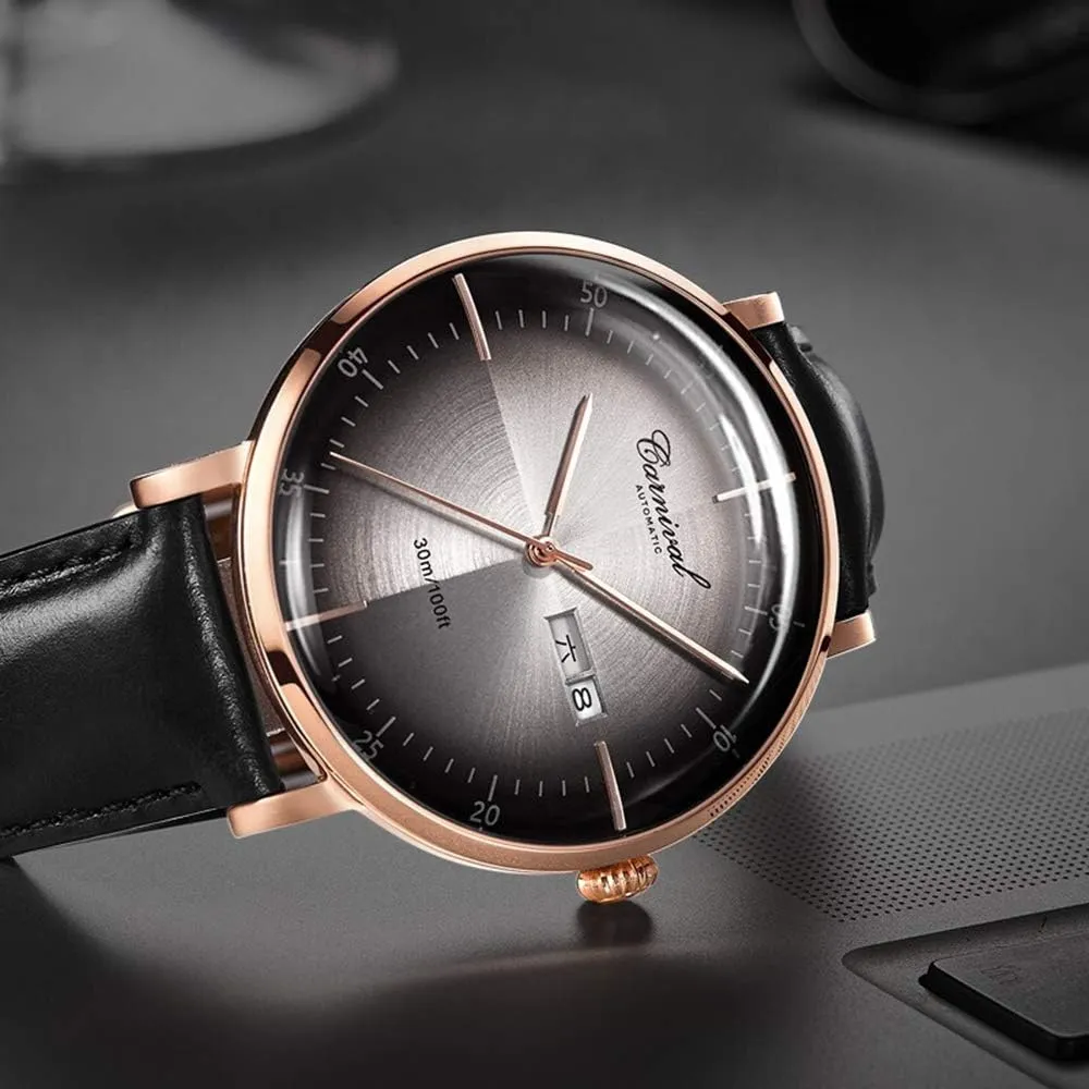 MASTOP Men's Luxury Casual Automatic Mechanical Leather Strap Calendar Waterproof Analog Sport Wristwatches
