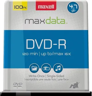 Maxell Dvd-R Recordable Disc, 4.7 Gb, 16x, Spindle, Gold, 100/pack