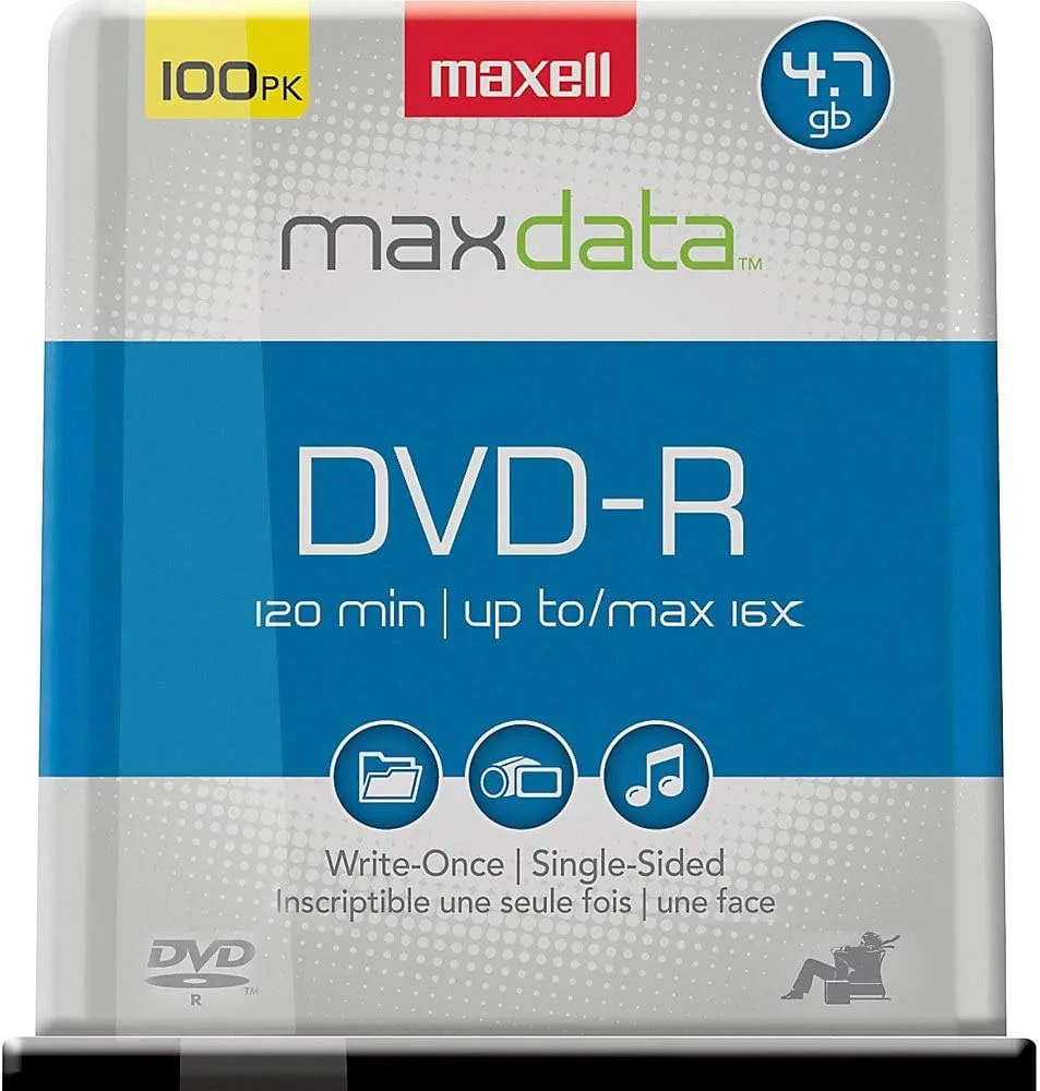 Maxell Dvd-R Recordable Disc, 4.7 Gb, 16x, Spindle, Gold, 100/pack