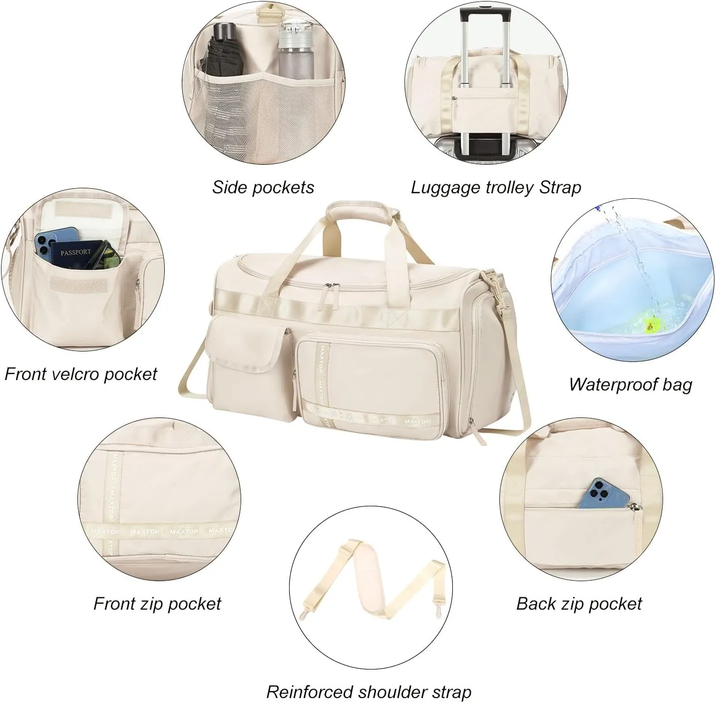 MAXTOP Gym Bag for Women Men Travel Duffle Bag Large Capacity Carry On Weekender Overnight Bag With Shoe Compartment Gym Tote Dry Wet Separation Duffel Bag for Travel