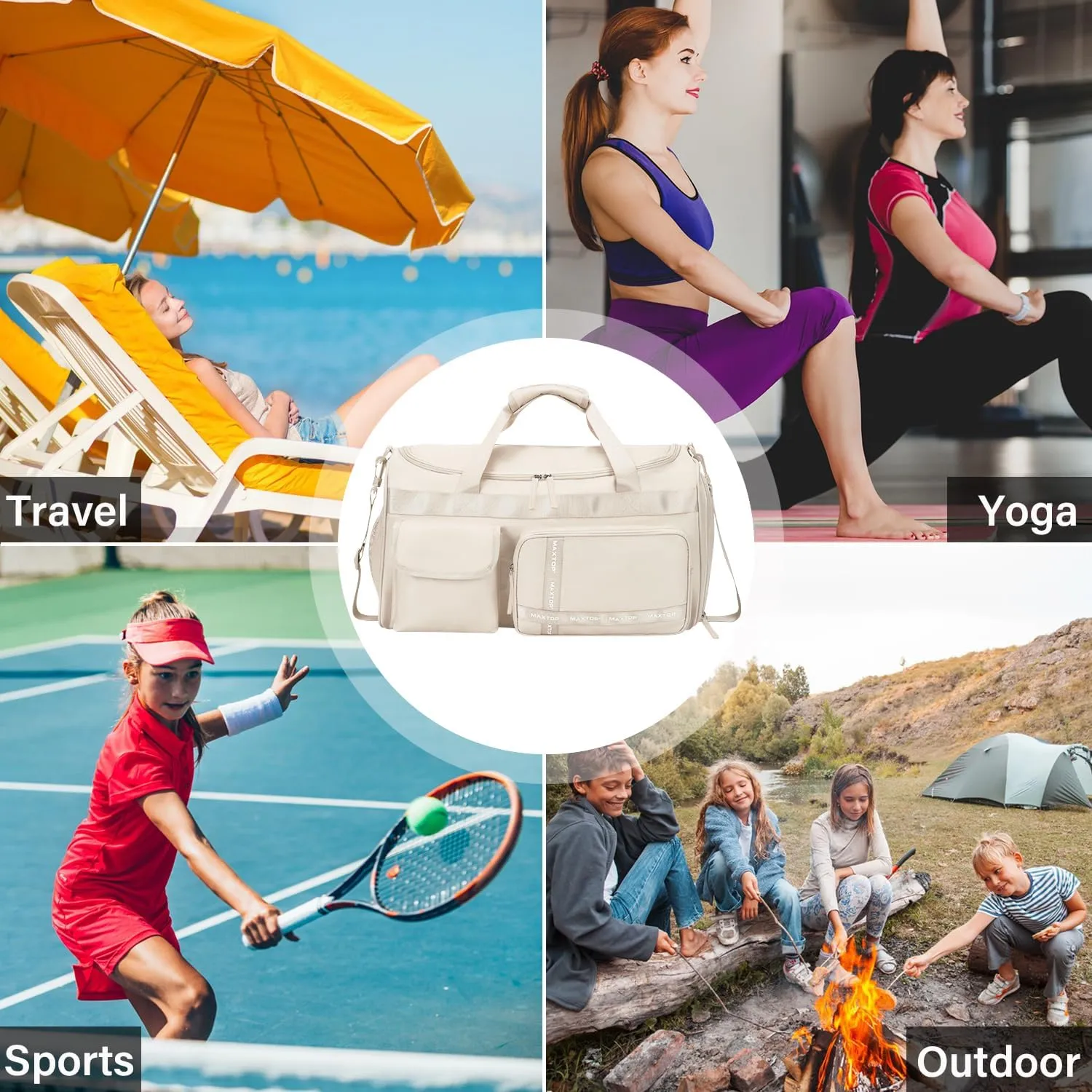 MAXTOP Gym Bag for Women Men Travel Duffle Bag Large Capacity Carry On Weekender Overnight Bag With Shoe Compartment Gym Tote Dry Wet Separation Duffel Bag for Travel