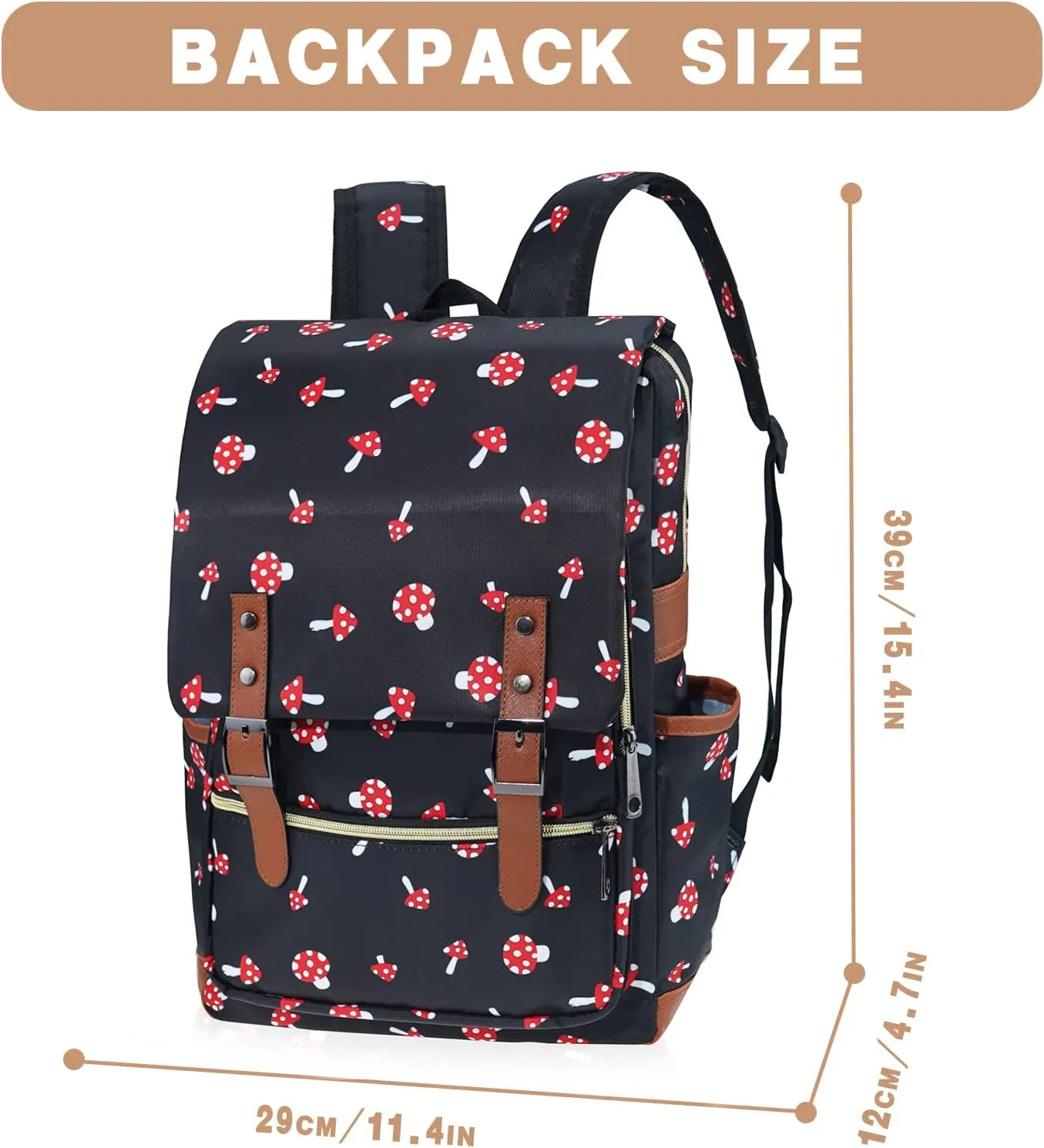 MCWTH Mushroom School Backpack for Girls Women, 15.6 inch Laptop Backpacks Bookbags for College Travel