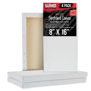 Medium Stretched Canvas for Painting 8x16 inch Gallery Depth 1-1/2" Thick, 4-Pack - 12oz Acrylic Gesso Triple Primed, Professional Artist Quality, 100% Cotton - Oil, Pouring Paint