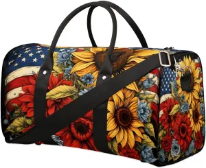 Memorial Day Flowers 4th of July Travel Duffel Bag for Women Men Waterproof Foldable Overnight Weekender Bag Large Capacity Sports Gym Bag