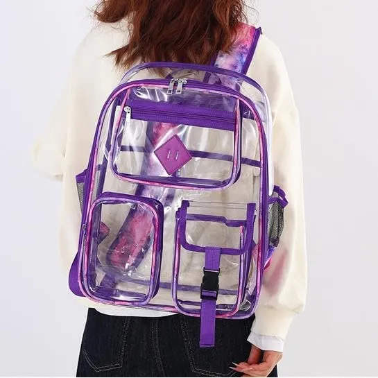 Men's and Women's Transparent Backpack with Large Capacity Graffiti Pattern PVC Material Backpack, Suitable for Daily Use and Travel Use,Purple tie dye