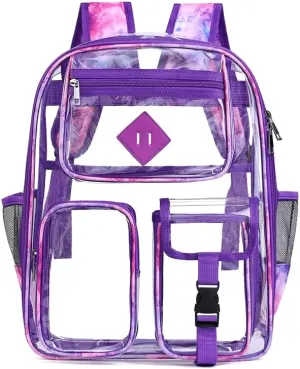 Men's and Women's Transparent Backpack with Large Capacity Graffiti Pattern PVC Material Backpack, Suitable for Daily Use and Travel Use,Purple tie dye