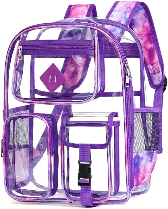 Men's and Women's Transparent Backpack with Large Capacity Graffiti Pattern PVC Material Backpack, Suitable for Daily Use and Travel Use,Purple tie dye