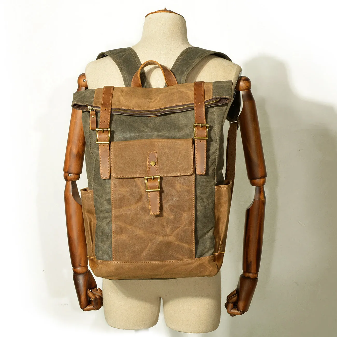 Men's Cloth Oil Wax Leisure Large Capacity Waterproof Backpacks