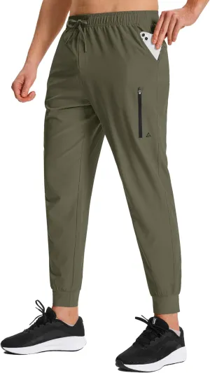 Men's Hiking Joggers Travel Athletic Pants Lightweight Quick Dry Outdoor Running Pants with Zipper Pockets