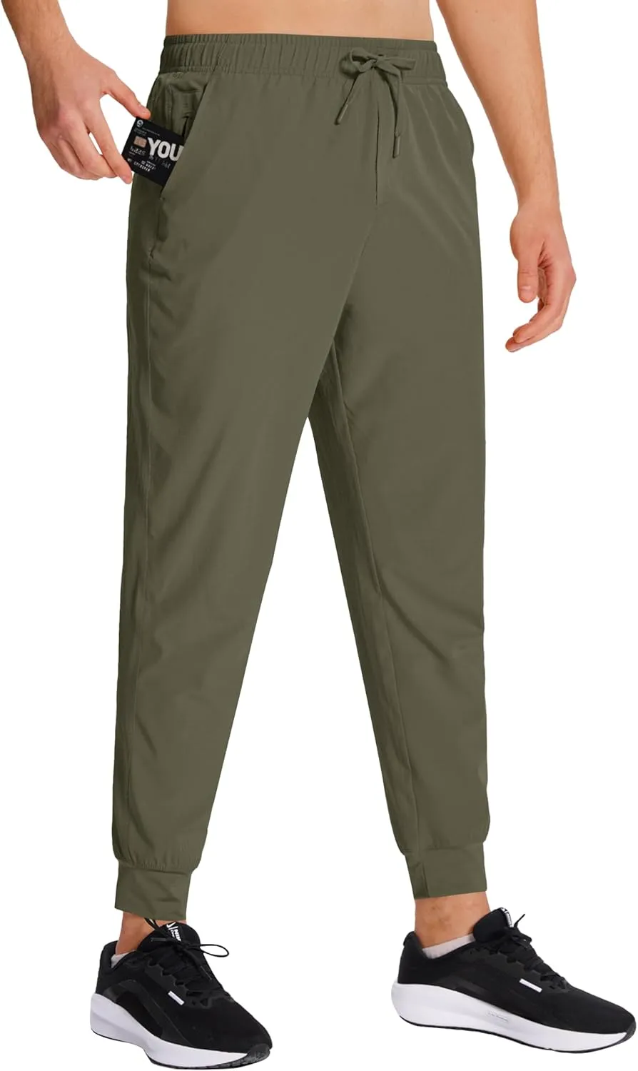 Men's Hiking Joggers Travel Athletic Pants Lightweight Quick Dry Outdoor Running Pants with Zipper Pockets