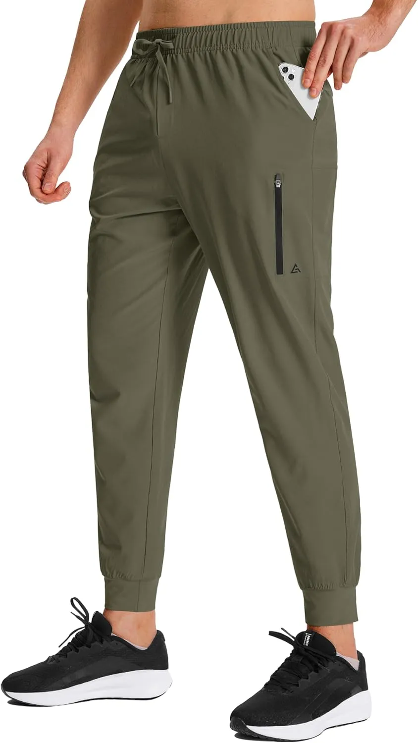 Men's Hiking Joggers Travel Athletic Pants Lightweight Quick Dry Outdoor Running Pants with Zipper Pockets