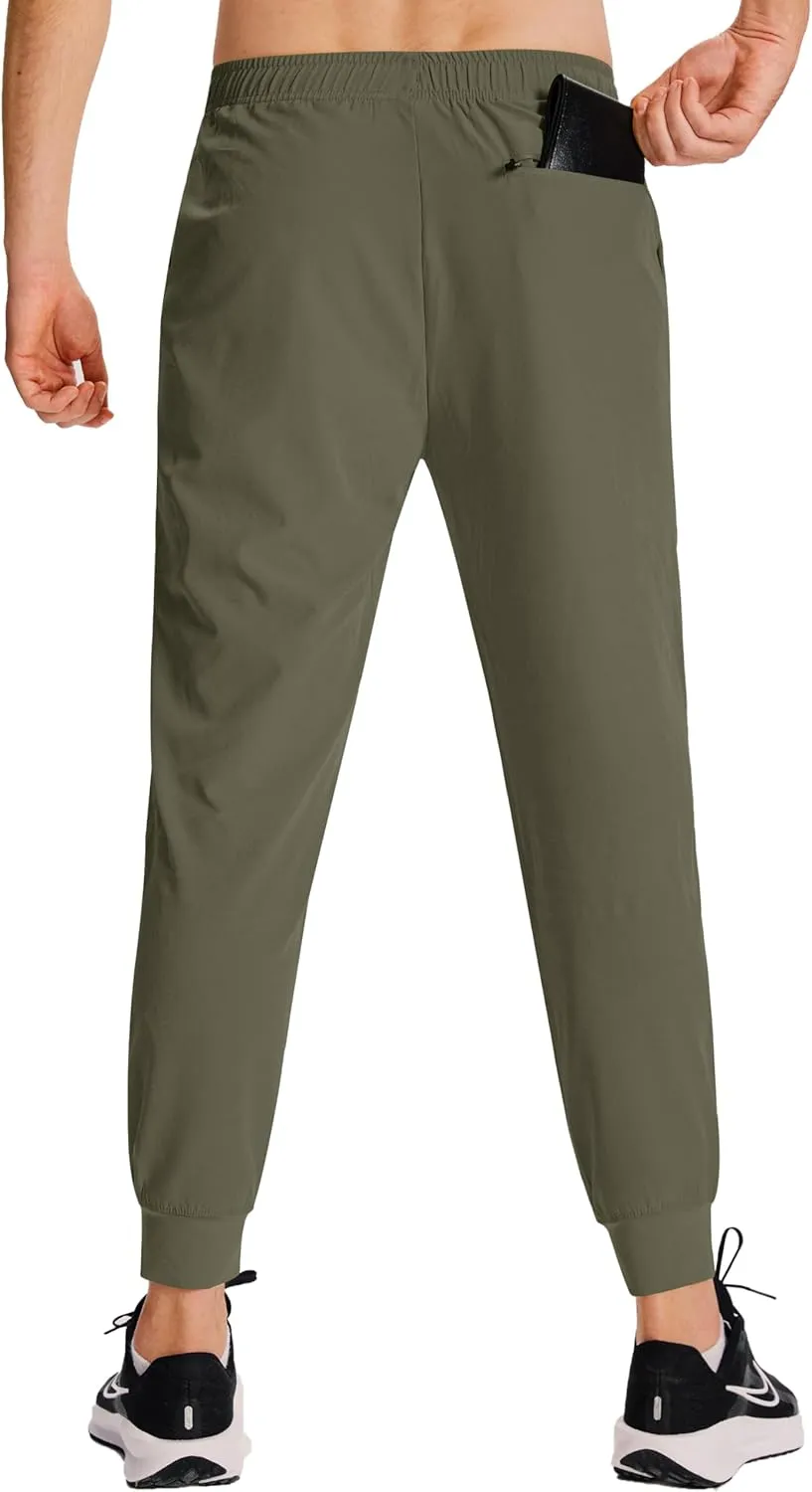 Men's Hiking Joggers Travel Athletic Pants Lightweight Quick Dry Outdoor Running Pants with Zipper Pockets