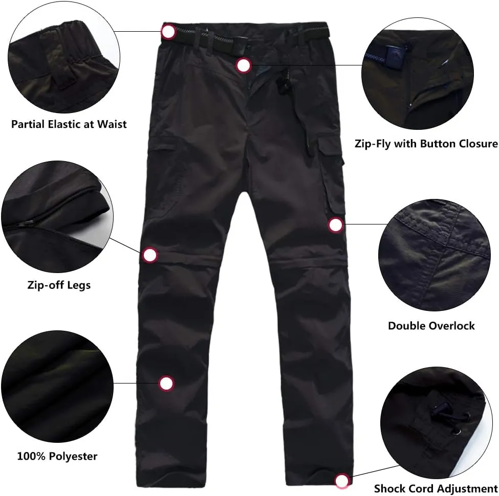 Mens Hiking Pants Convertible Zip Off Shorts Outdoor Quick Dry Lightweight Fishing Travel Safari Cargo Trouser