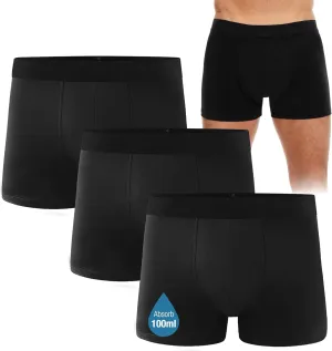 Men's Incontinence Underwear, Black Boxer Brief with Protective Pads, Washable Reusable Leakproof Heavy Absorbency