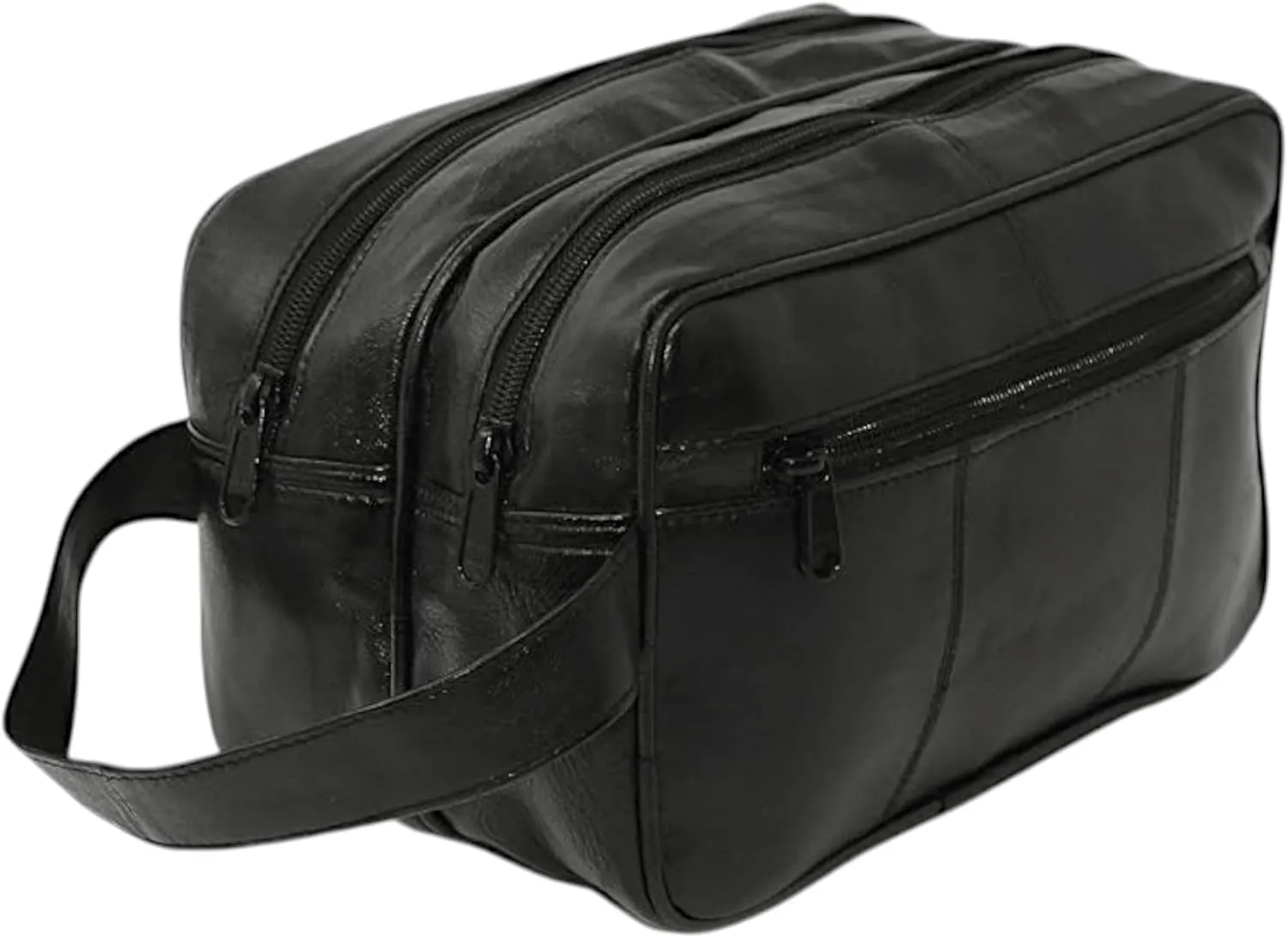 Mens Large Genuine Leather Travel Overnight Wash Gym Toiletry Shaving Bag 3520 Black, Black, Length 25cm x Height 16cm x Depth 15cm (Approx.)