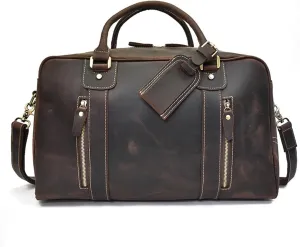 Men's Leather Travel Bag Vintage Leather Tote Large Capacity Cowhide Duffel Bag Briefcase