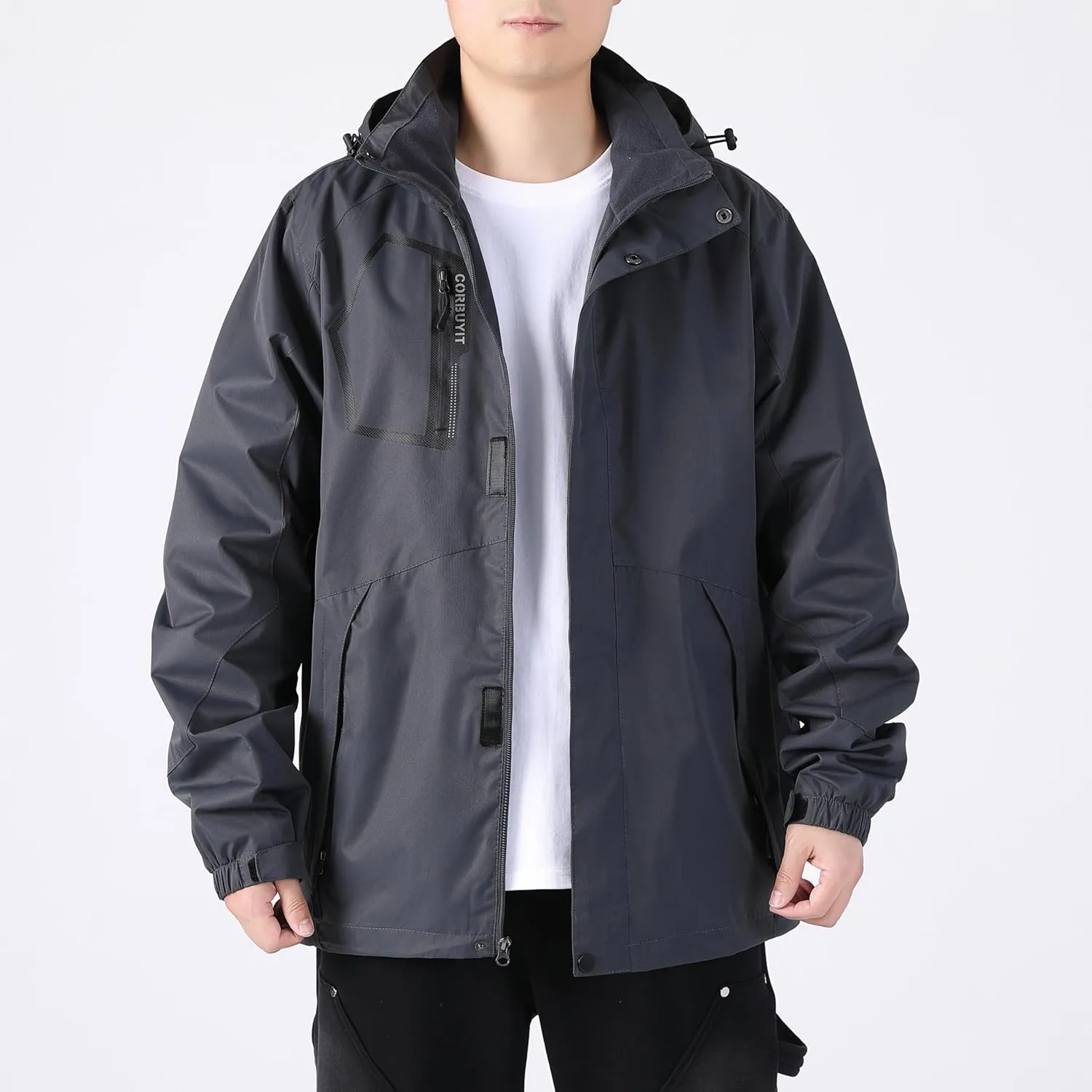Men's Lightweight Rain Jacket with Hood, Waterproof Travel Jacket