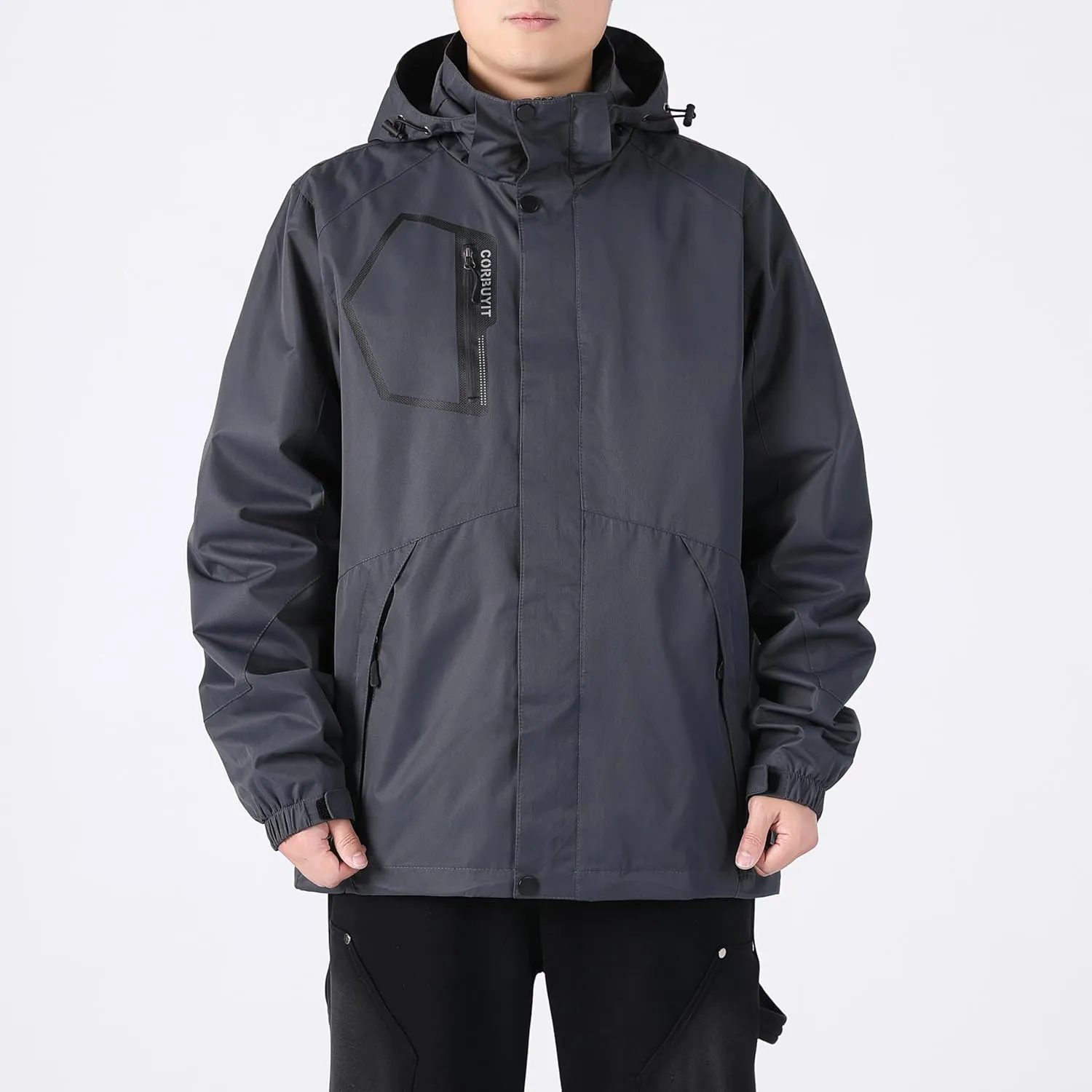 Men's Lightweight Rain Jacket with Hood, Waterproof Travel Jacket