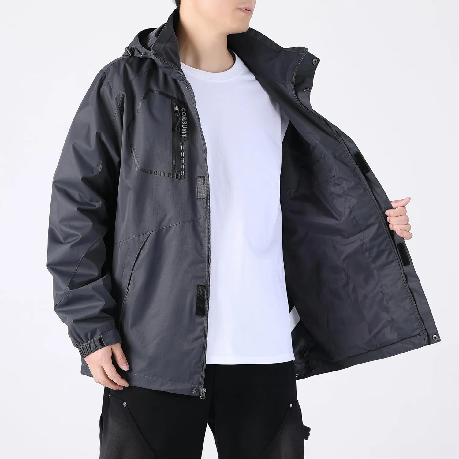 Men's Lightweight Rain Jacket with Hood, Waterproof Travel Jacket