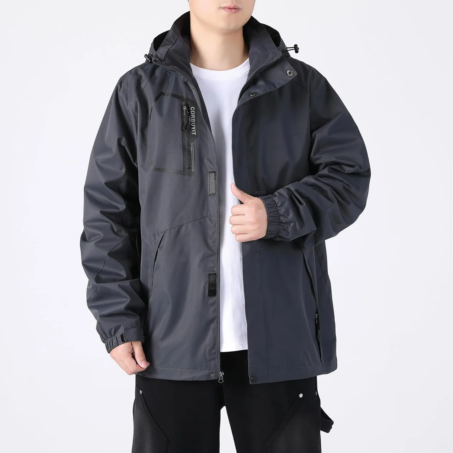 Men's Lightweight Rain Jacket with Hood, Waterproof Travel Jacket