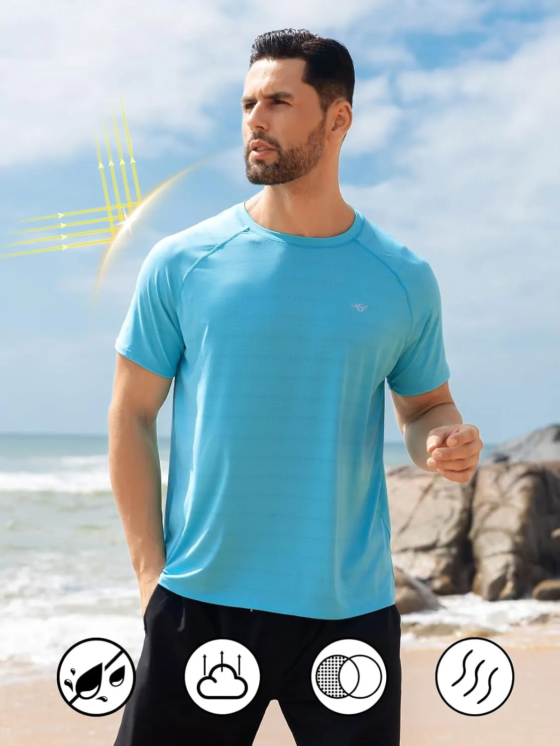Men's Rash Guard Swim Shirts UPF 50  Short Sleeve Fishing Quick Dry Beach-Recommended Larger one