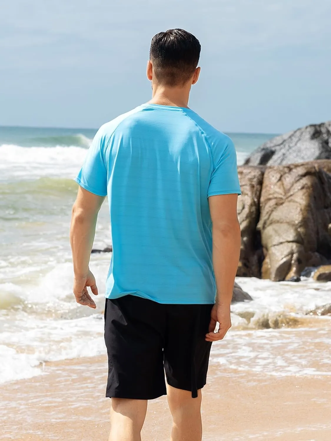 Men's Rash Guard Swim Shirts UPF 50  Short Sleeve Fishing Quick Dry Beach-Recommended Larger one