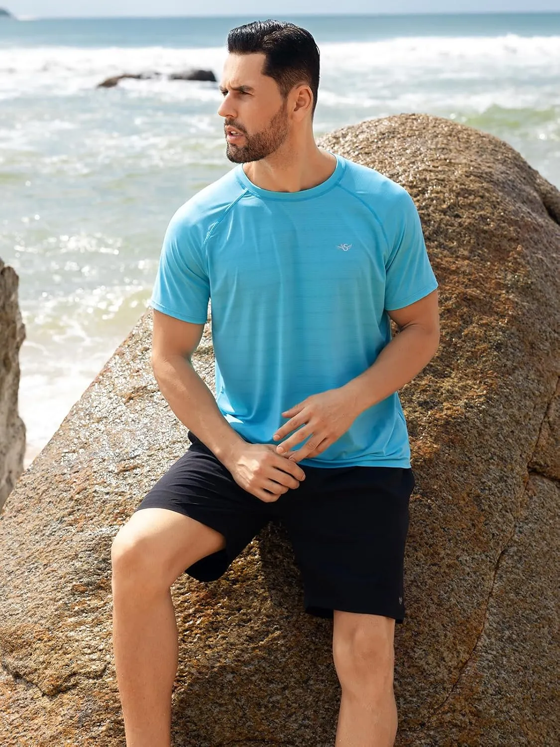 Men's Rash Guard Swim Shirts UPF 50  Short Sleeve Fishing Quick Dry Beach-Recommended Larger one