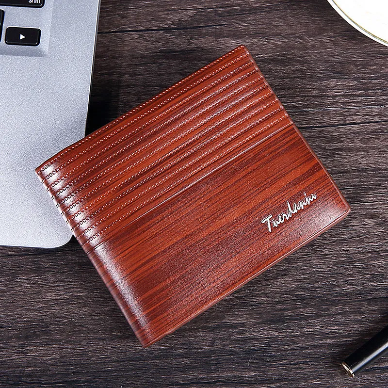 Men's Short Vintage Wooden Pattern British Multiple Men's Wallets
