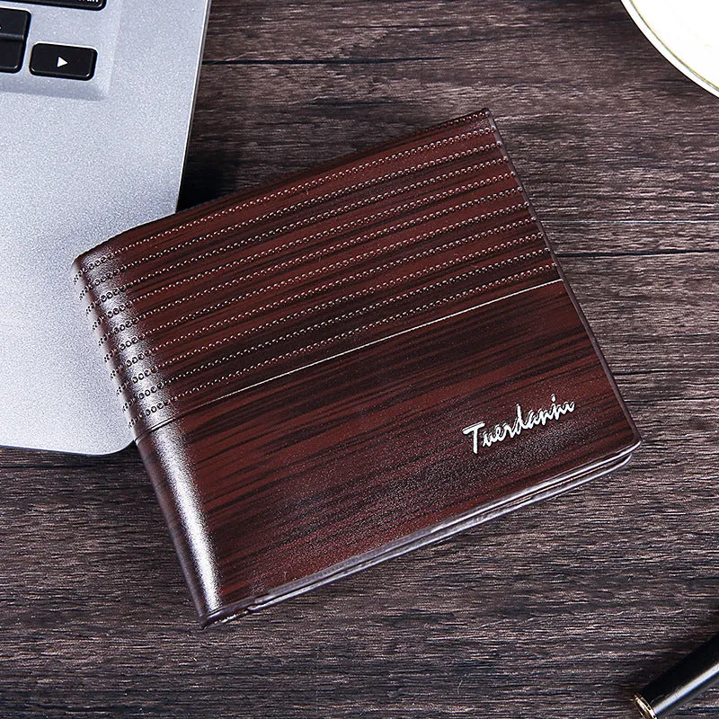 Men's Short Vintage Wooden Pattern British Multiple Men's Wallets