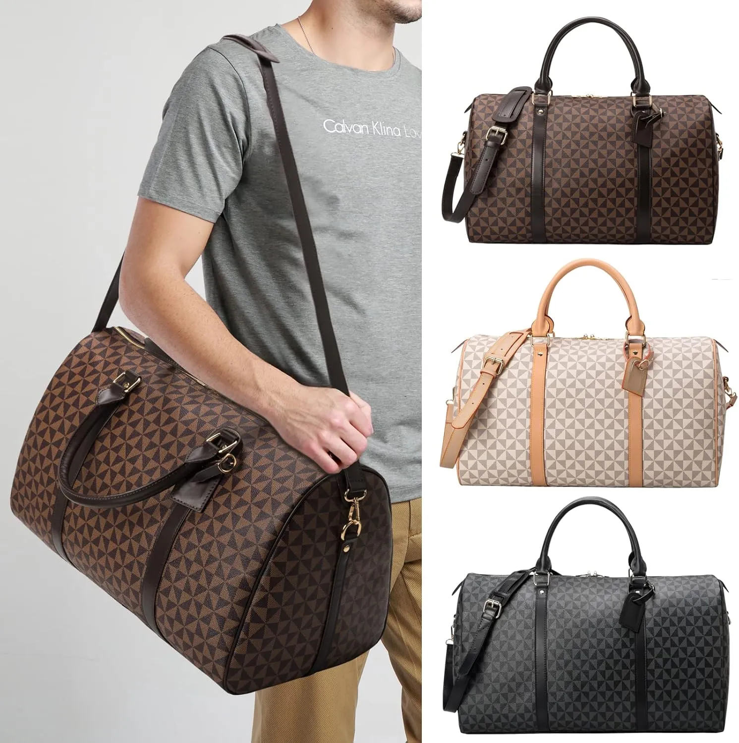 Men's Travel Duffel Bag CHENFANS Leather Large Capacity Weekend Luggage Tote Bag - Versatile Carry Large Travel Tote for Gym Vacations