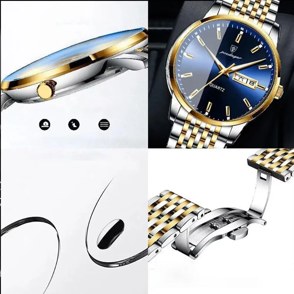 Men's Watch Fashion Business Quartz Wristwatch Stainless Steel Waterproof Watches Male Clock