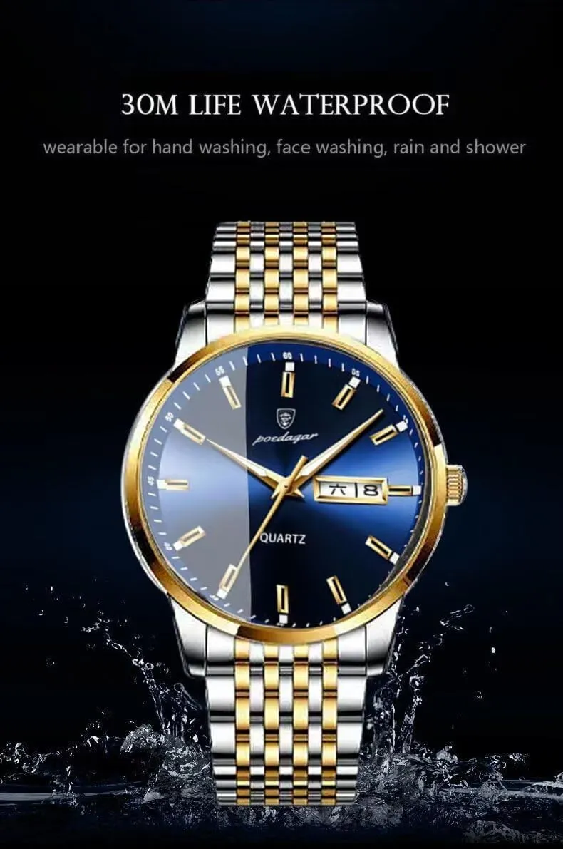 Men's Watch Fashion Business Quartz Wristwatch Stainless Steel Waterproof Watches Male Clock