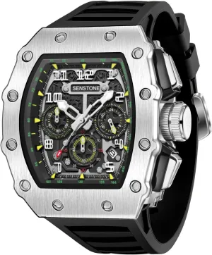 Mens Watches Retro Punk Skull Tonneau Design Analog Unique Skeleton Sports Quartz Wrist Watch for Men with Luminous Rubber Strap Silicone Band