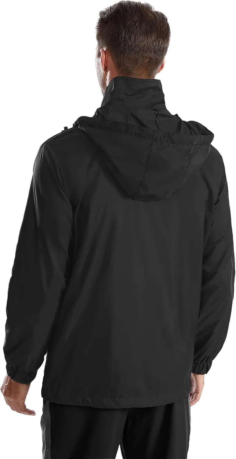 Mens Waterproof Jacket Outdoor Lightweight Hooded Windbreaker Travel Hiking Windproof Raincoat