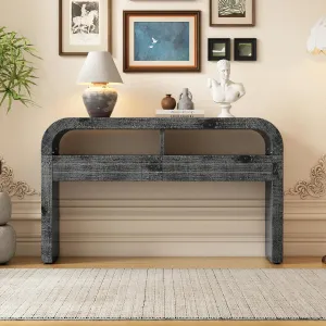 Merax 52" Unique Retro Curved Console Table with 2 Large Drawers and 2 Open Grids Drawers, Versatile Entryway Table for Entrance & Dinning Room & Living Room & Hallway, Antique Black