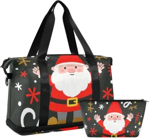Merry Christmas Cartoon Dwarfs Personal Item Travel Bag Carry On Personal Item Bag with Adjustable Strap for Hiking 2 Pcs Set