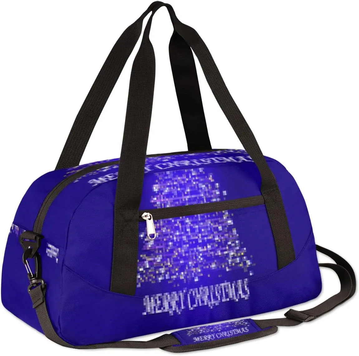 Merry Christmas Tree Kids Duffel Bag for Girls Boys Teens, Merry Christmas Pixel Wind Dance Bag Overnight Small Duffel Bag Carry On Weekend Sports Gym Travel Bag for School Practice Gymnastics Ballet