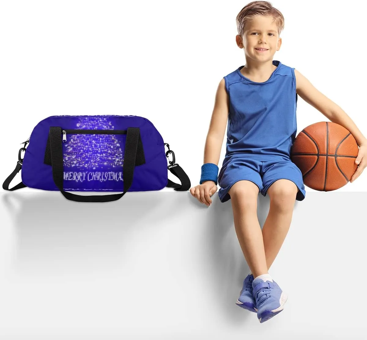 Merry Christmas Tree Kids Duffel Bag for Girls Boys Teens, Merry Christmas Pixel Wind Dance Bag Overnight Small Duffel Bag Carry On Weekend Sports Gym Travel Bag for School Practice Gymnastics Ballet