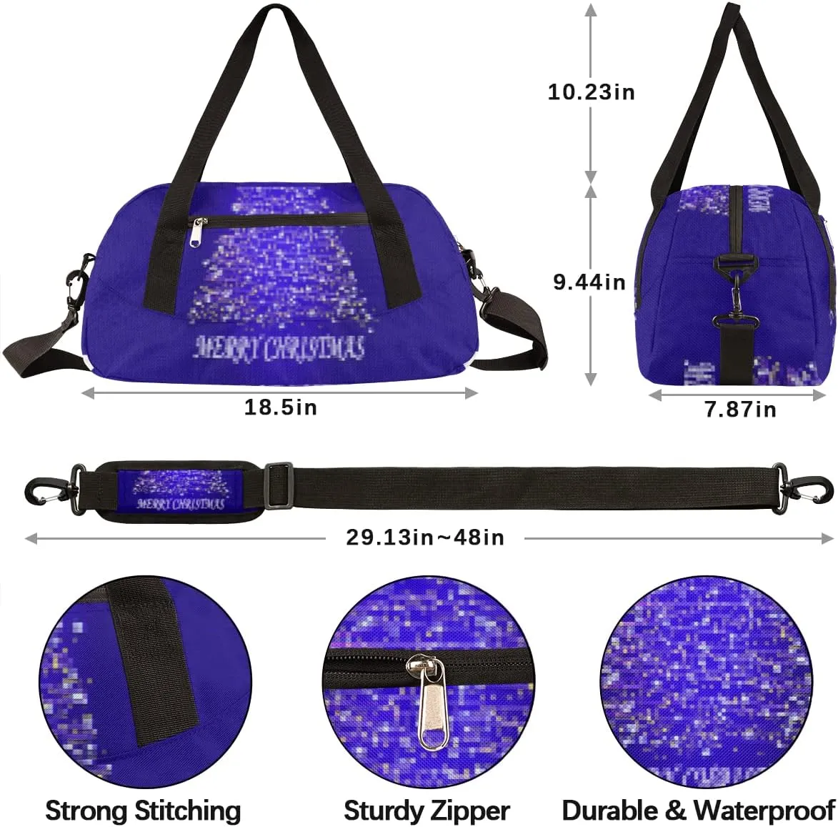 Merry Christmas Tree Kids Duffel Bag for Girls Boys Teens, Merry Christmas Pixel Wind Dance Bag Overnight Small Duffel Bag Carry On Weekend Sports Gym Travel Bag for School Practice Gymnastics Ballet
