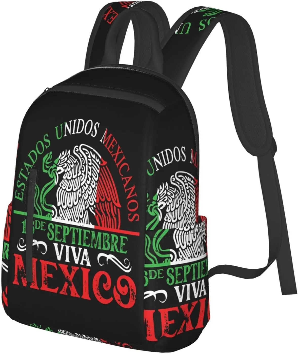 Mexico Pride Independence Day Travel Backpacks Casual Laptop Backpack Sport Rucksack Large Capacity Daypack Multi-Pockets Adjustable Strap Bag for Working Hiking